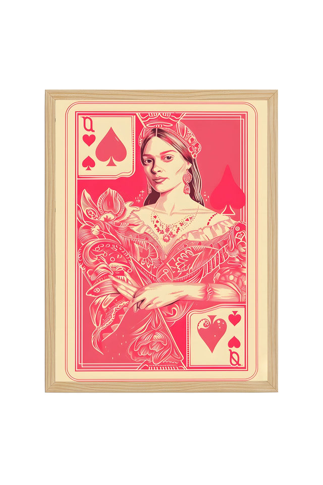 Doğal Ahşap Çerçeveli Retro Portre Tablo - Vintage Pembe Kız Portresi | huhu2476