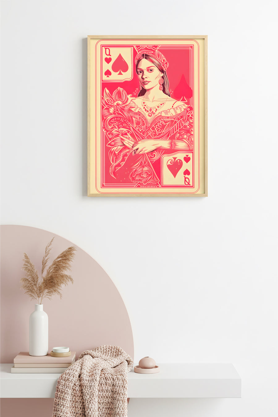 Doğal Ahşap Çerçeveli Retro Portre Tablo - Vintage Pembe Kız Portresi | huhu2476