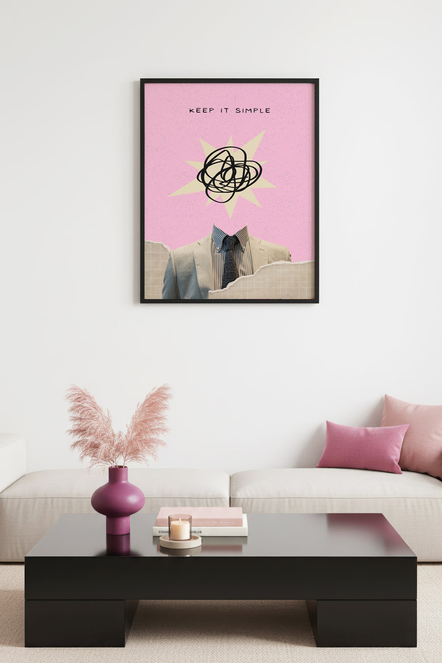 Doğal Ahşap Çerçeveli Retro Tablo - Minimalist Soyut Çizgi | huhu2483