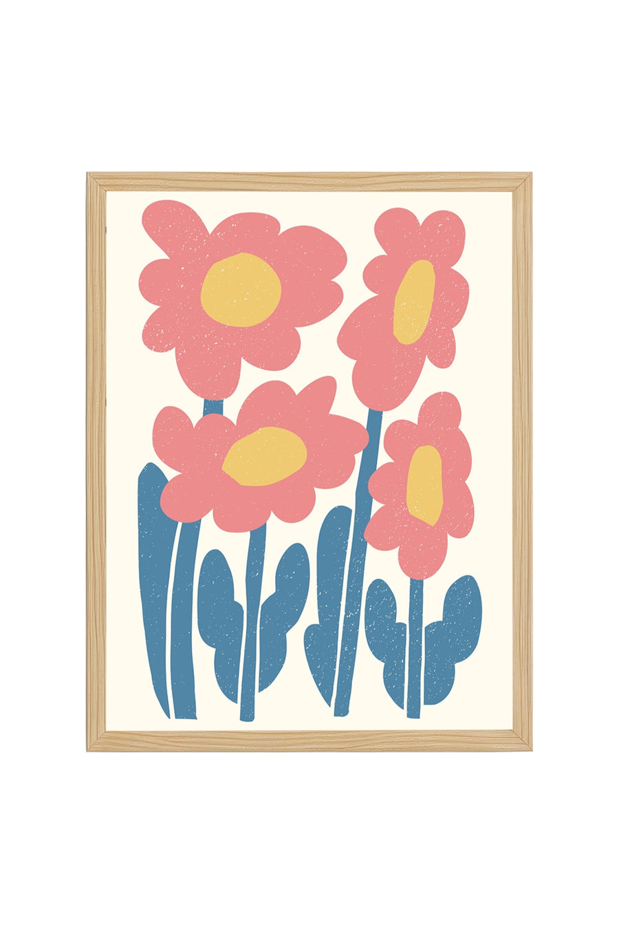 Doğal Ahşap Çerçeveli Retro Çiçek Tablo - Boho Pastel Tonlar | huhu2491