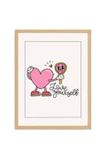 Doğal Ahşap Çerçeveli Retro Kalp Tablo - Self Love Pembe | huhu2492