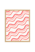 Doğal Ahşap Çerçeveli Retro Tablo - Dalgalı Geometrik Desenli Pastel | huhu2496