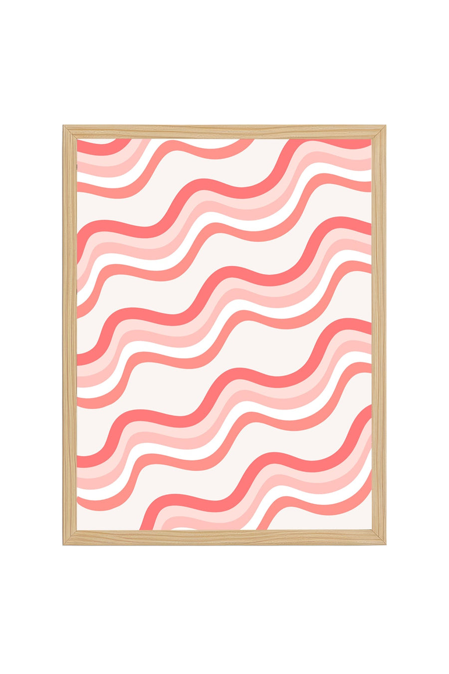 Doğal Ahşap Çerçeveli Retro Tablo - Dalgalı Geometrik Desenli Pastel | huhu2496