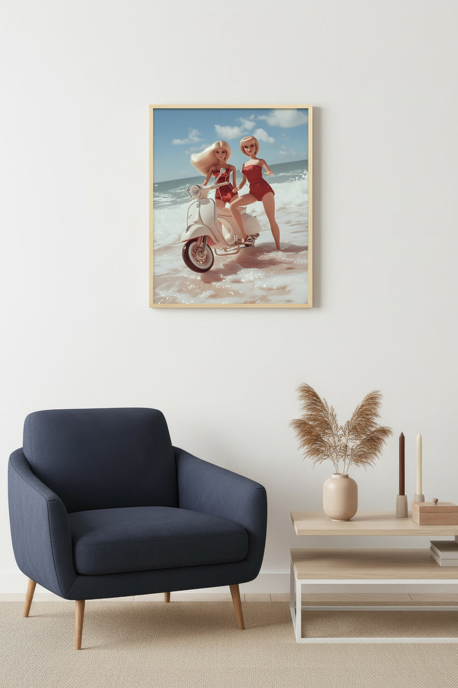 Doğal Ahşap Çerçeveli Retro Tarz Tablo - Yaz ve Bohem Desenler | huhu2504