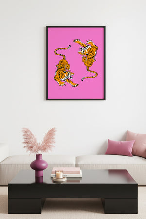 Doğal Ahşap Çerçeveli Retro Kaplan Pop Art Tablo - Orman Hayvanları | huhu2520