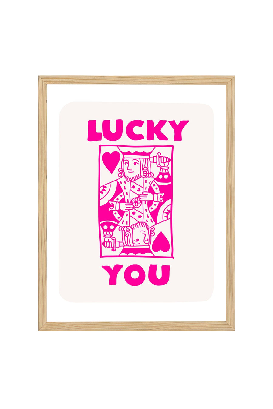 Doğal Ahşap Çerçeveli Retro Pop Art Tablo - Lucky You Kalp Tasarımı | huhu2528
