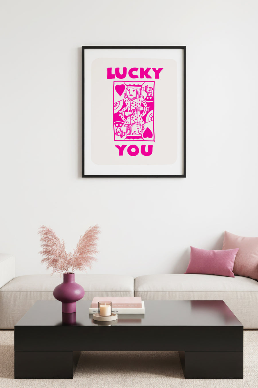 Doğal Ahşap Çerçeveli Retro Pop Art Tablo - Lucky You Kalp Tasarımı | huhu2528