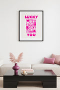 Doğal Ahşap Çerçeveli Retro Pop Art Tablo - Lucky You Kalp Tasarımı | huhu2528