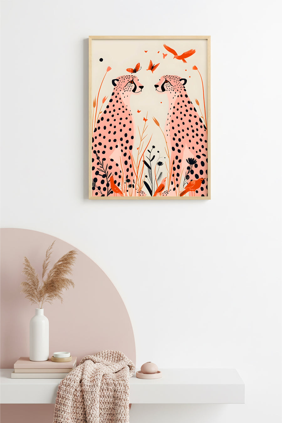 Doğal Ahşap Çerçeveli Retro Leopar Tablo - Safari Hayvanları Portresi | huhu2534
