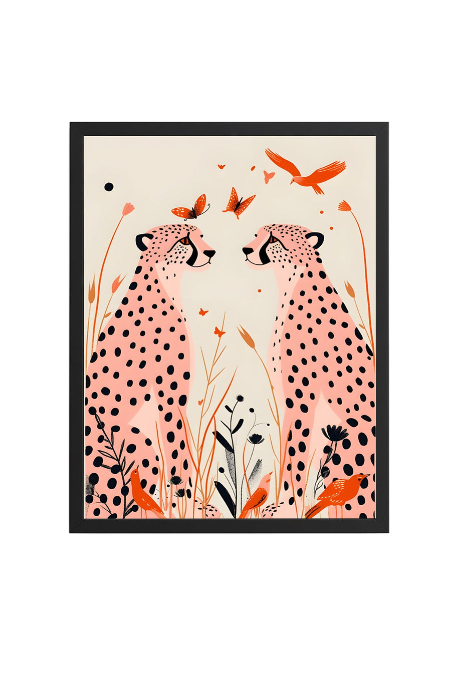 Doğal Ahşap Çerçeveli Retro Leopar Tablo - Safari Hayvanları Portresi | huhu2534