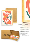 Doğal Ahşap Çerçeveli Retro Floral Tablo - Turuncu Çiçek Desenli | huhu2551