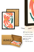 Doğal Ahşap Çerçeveli Retro Floral Tablo - Turuncu Çiçek Desenli | huhu2551
