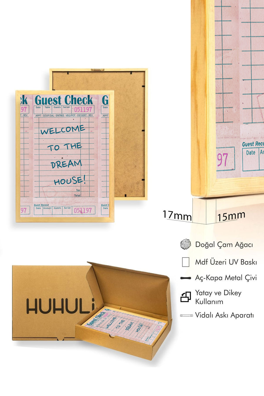 Doğal Ahşap Çerçeveli Retro Tablo - Dream House Temalı Hoş Geldiniz | huhu2556