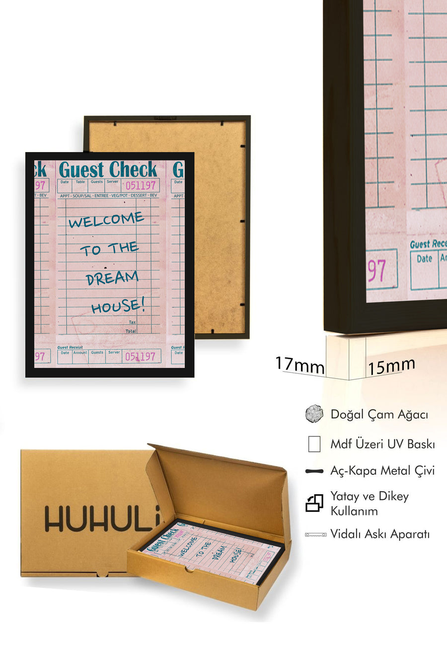 Doğal Ahşap Çerçeveli Retro Tablo - Dream House Temalı Hoş Geldiniz | huhu2556