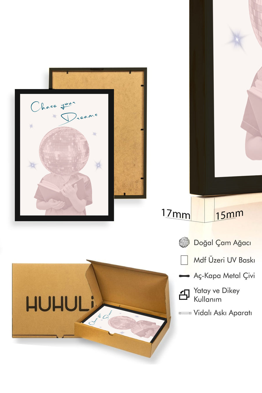 Doğal Ahşap Çerçeveli Retro Disco Hayal Tablo - Chase Your Dreams | huhu2559