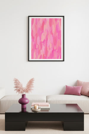 Doğal Ahşap Çerçeveli Retro Soyut Tablo - Pastel Pembe Tonlar | huhu2560
