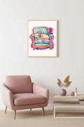 Doğal Ahşap Çerçeveli Retro Köpek Tablo - Floral Desenli Dekoratif | huhu2566