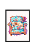 Doğal Ahşap Çerçeveli Retro Köpek Tablo - Floral Desenli Dekoratif | huhu2566