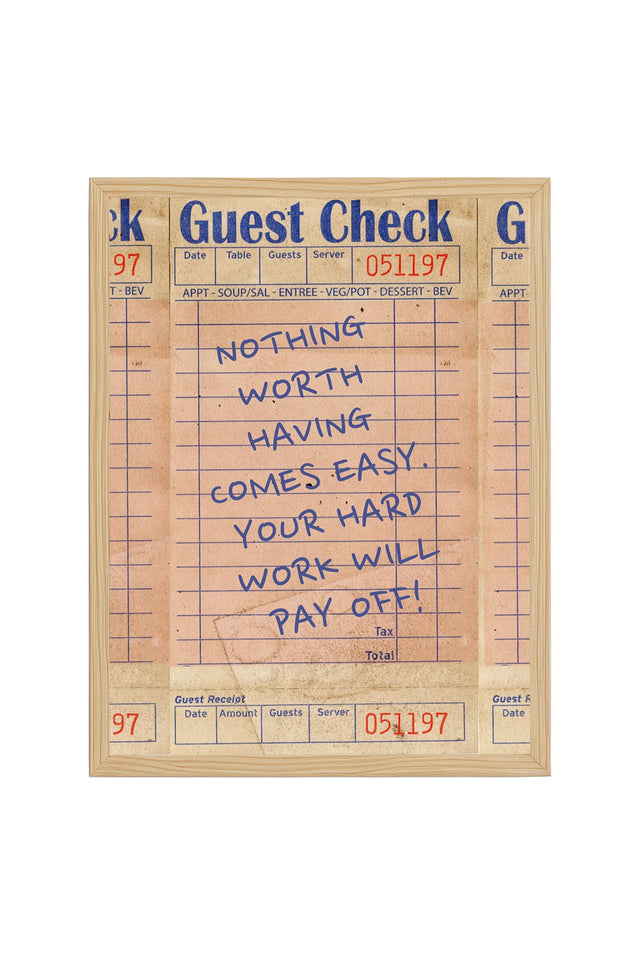 Doğal Ahşap Çerçeveli Vintage Retro Tablo - Motivasyonel Sözlü Diner Check | huhu2570