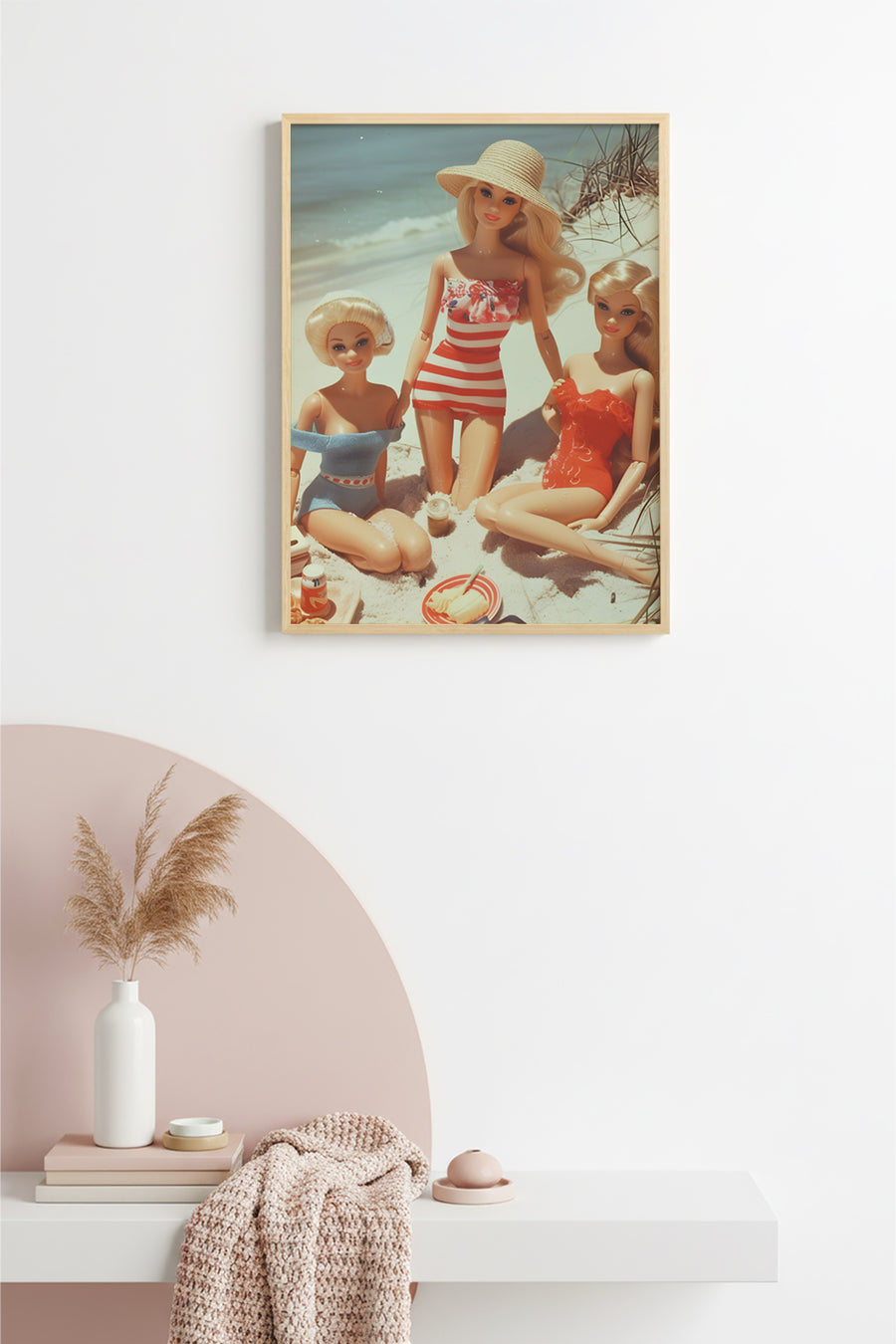Doğal Ahşap Çerçeveli Retro Tablo - Yazlık Plaj Pop Art Desenli | huhu2572