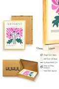 Doğal Ahşap Çerçeveli Floral Tablo - Retro Pembe Çiçek Desenli Poster | huhu2573