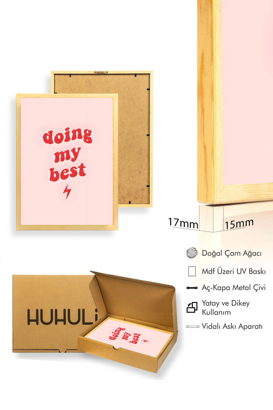 Doğal Ahşap Çerçeveli Retro Slogan Tablo - Doing My Best Motivasyonel | huhu2574