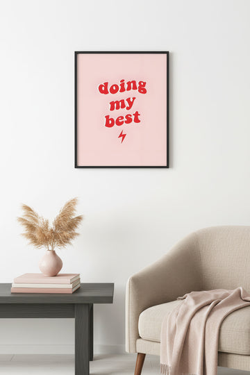 Doğal Ahşap Çerçeveli Retro Slogan Tablo - Doing My Best Motivasyonel | huhu2574
