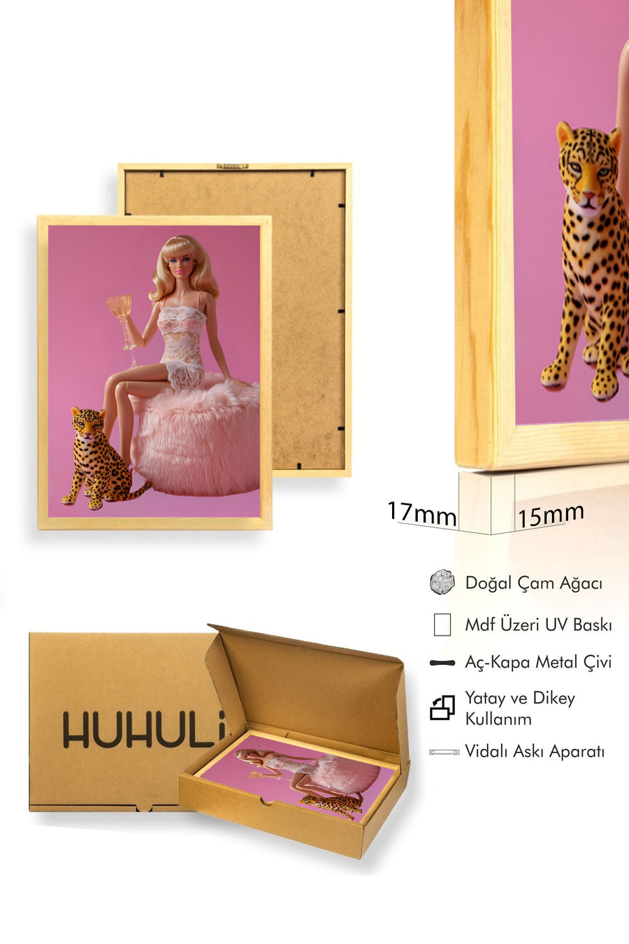 Doğal Ahşap Çerçeveli Retro Tablo - Vintage Stil Dekor | huhu2576