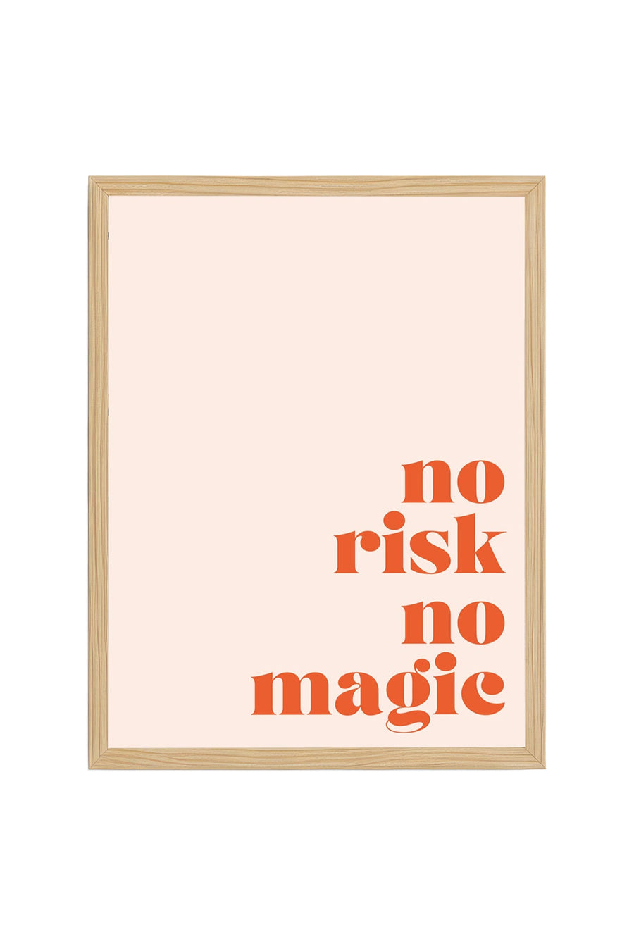 Doğal Ahşap Çerçeveli Retro Tablo - Tipografi No Risk No Magic | huhu2578