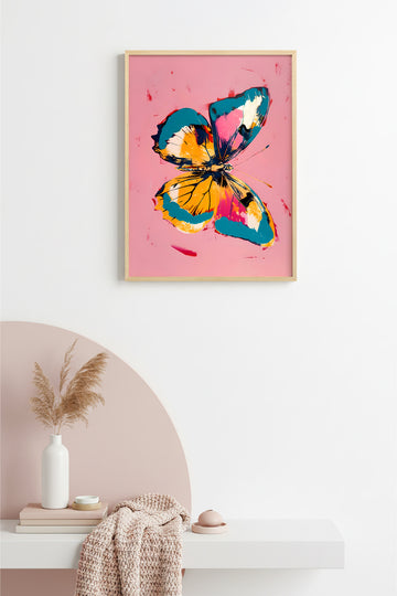 Doğal Ahşap Çerçeveli Kelebek Pop Art Tablo - Canlı Kelebek Desenli | huhu2579