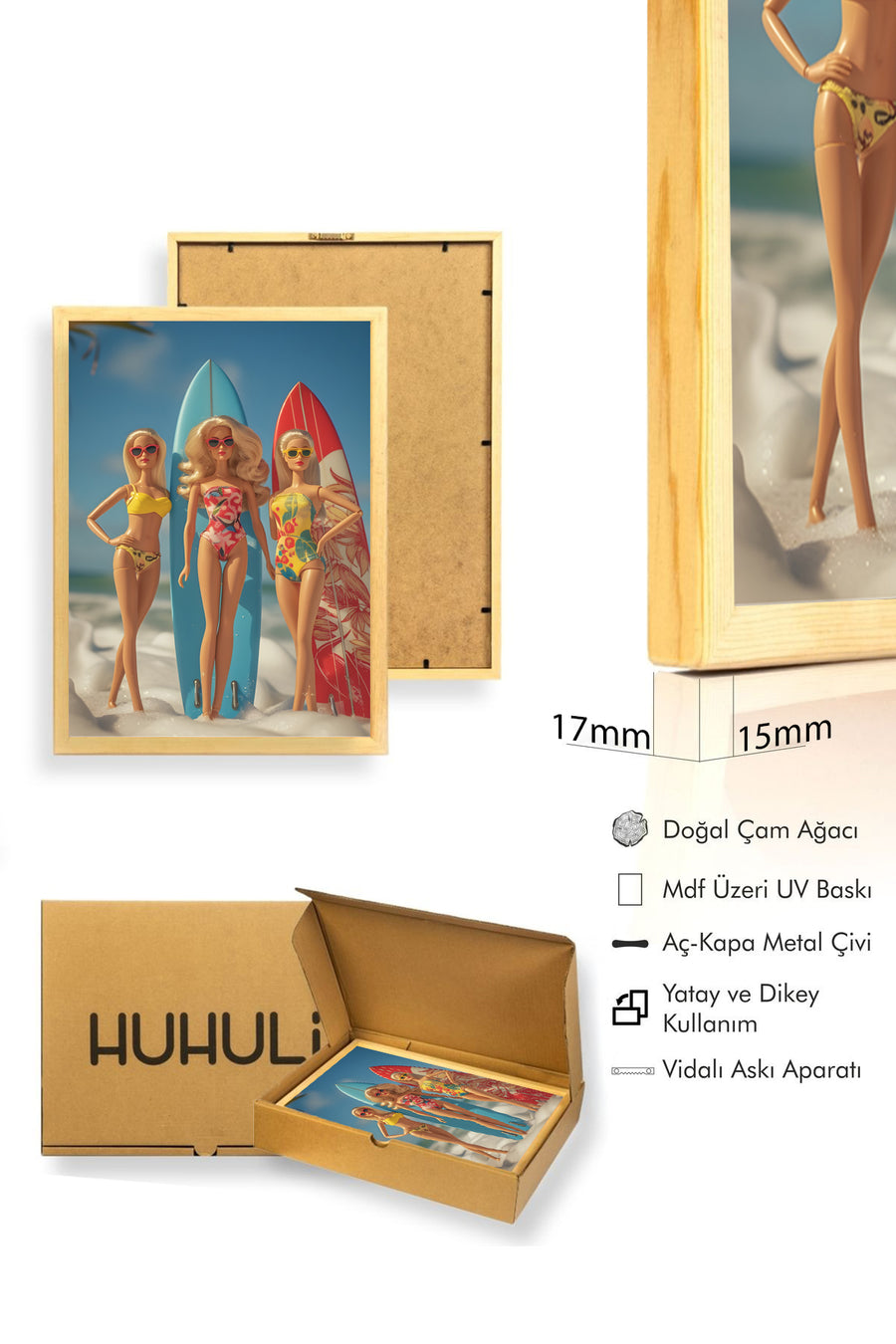 Doğal Ahşap Çerçeveli Retro Tablo - Vintage Dekor | huhu2580