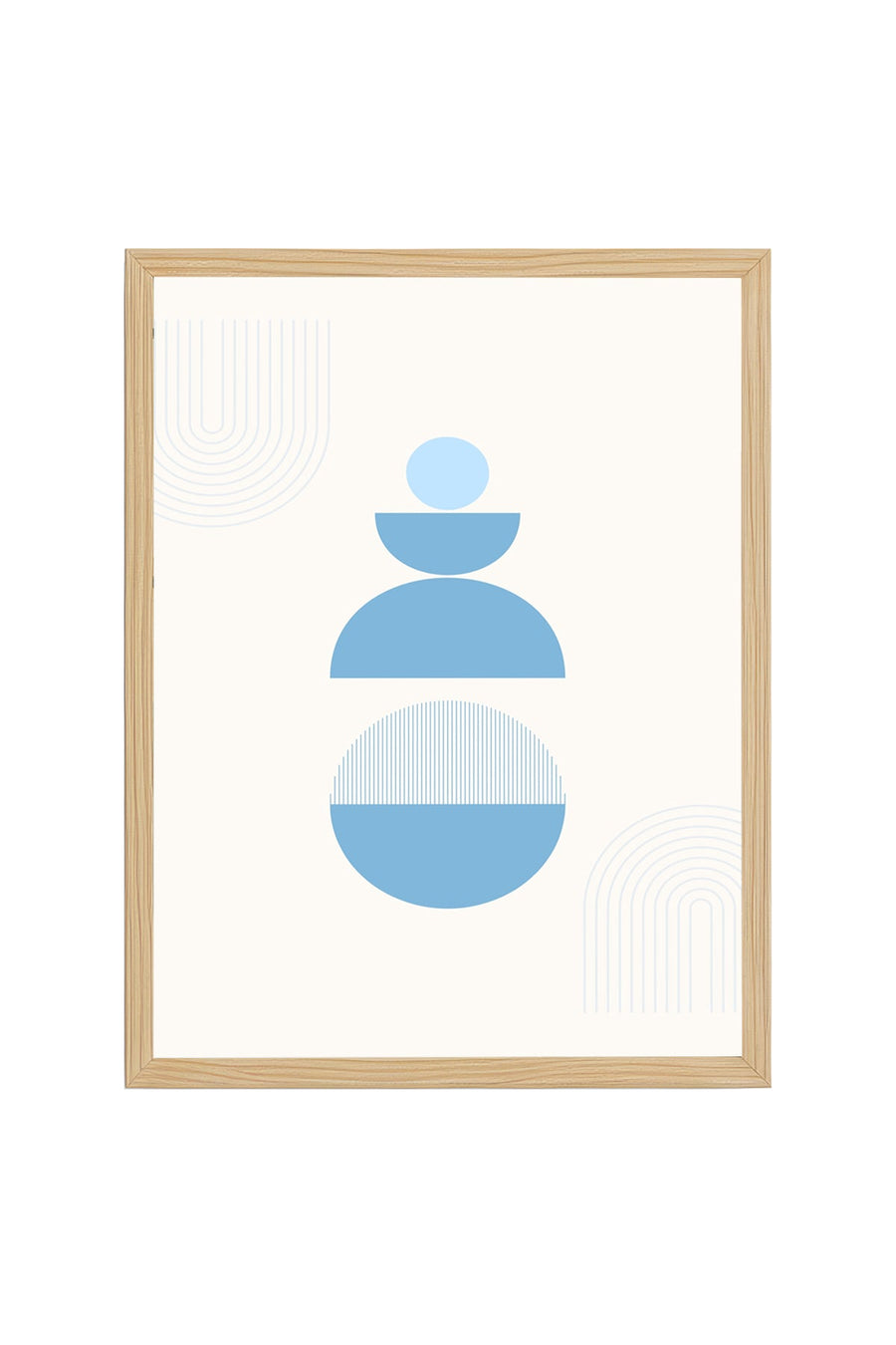Doğal Ahşap Çerçeveli Minimalist Soyut Tablo - Pastel Maviler | huhu2582