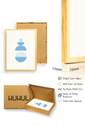 Doğal Ahşap Çerçeveli Minimalist Soyut Tablo - Pastel Maviler | huhu2582