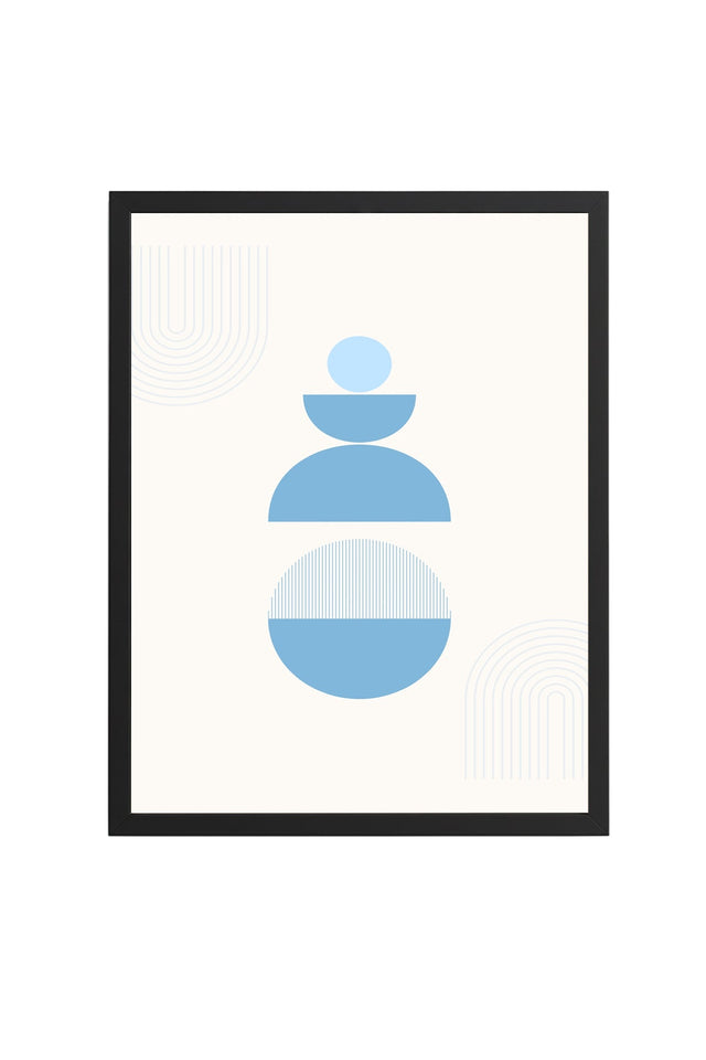 Doğal Ahşap Çerçeveli Minimalist Soyut Tablo - Pastel Maviler | huhu2582