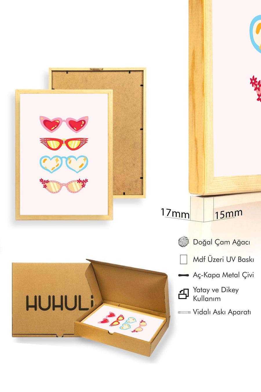 Doğal Ahşap Çerçeveli Retro Tablo - Pastel Renkli Koleksiyon | huhu2588