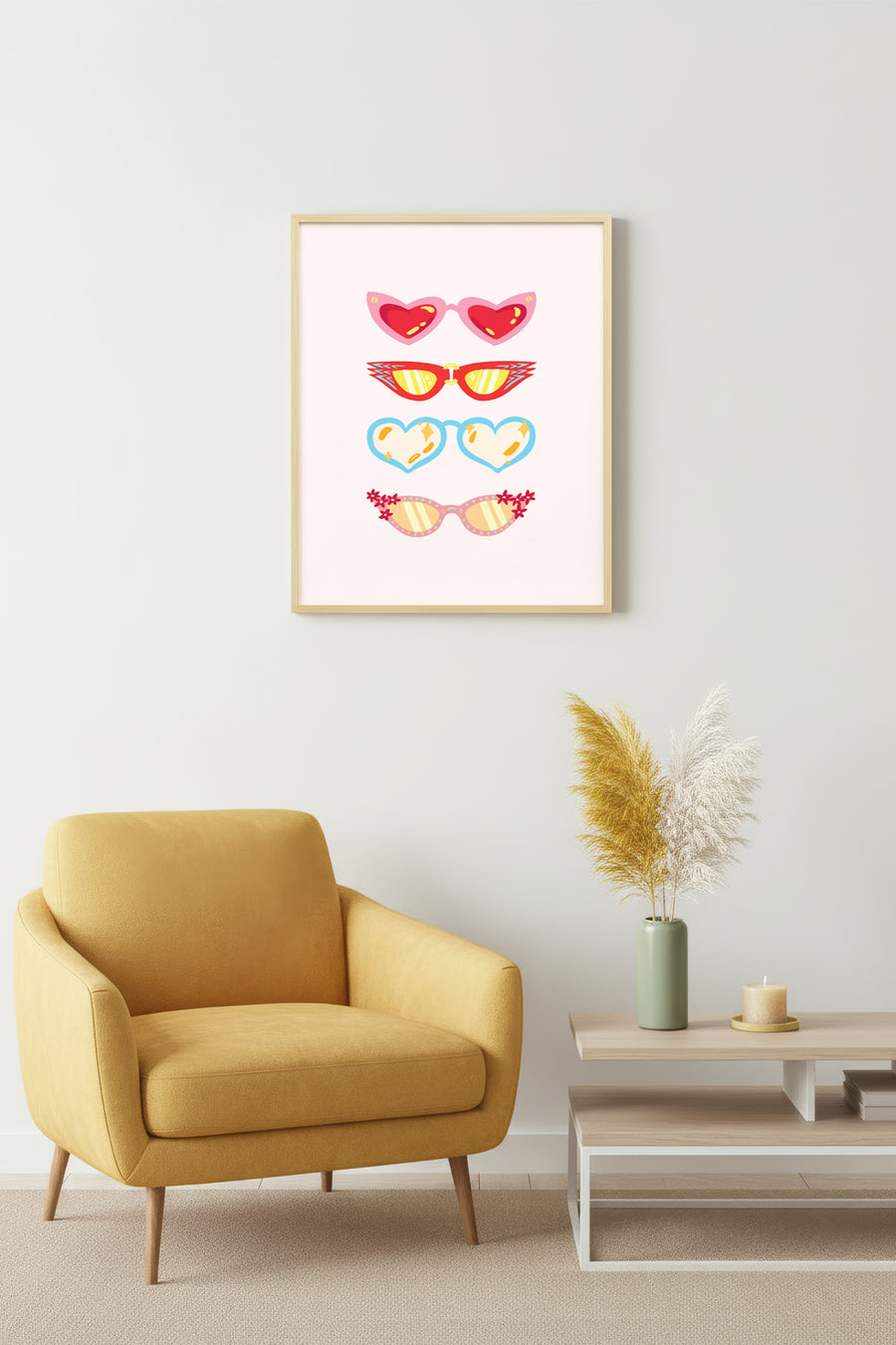 Doğal Ahşap Çerçeveli Retro Tablo - Pastel Renkli Koleksiyon | huhu2588