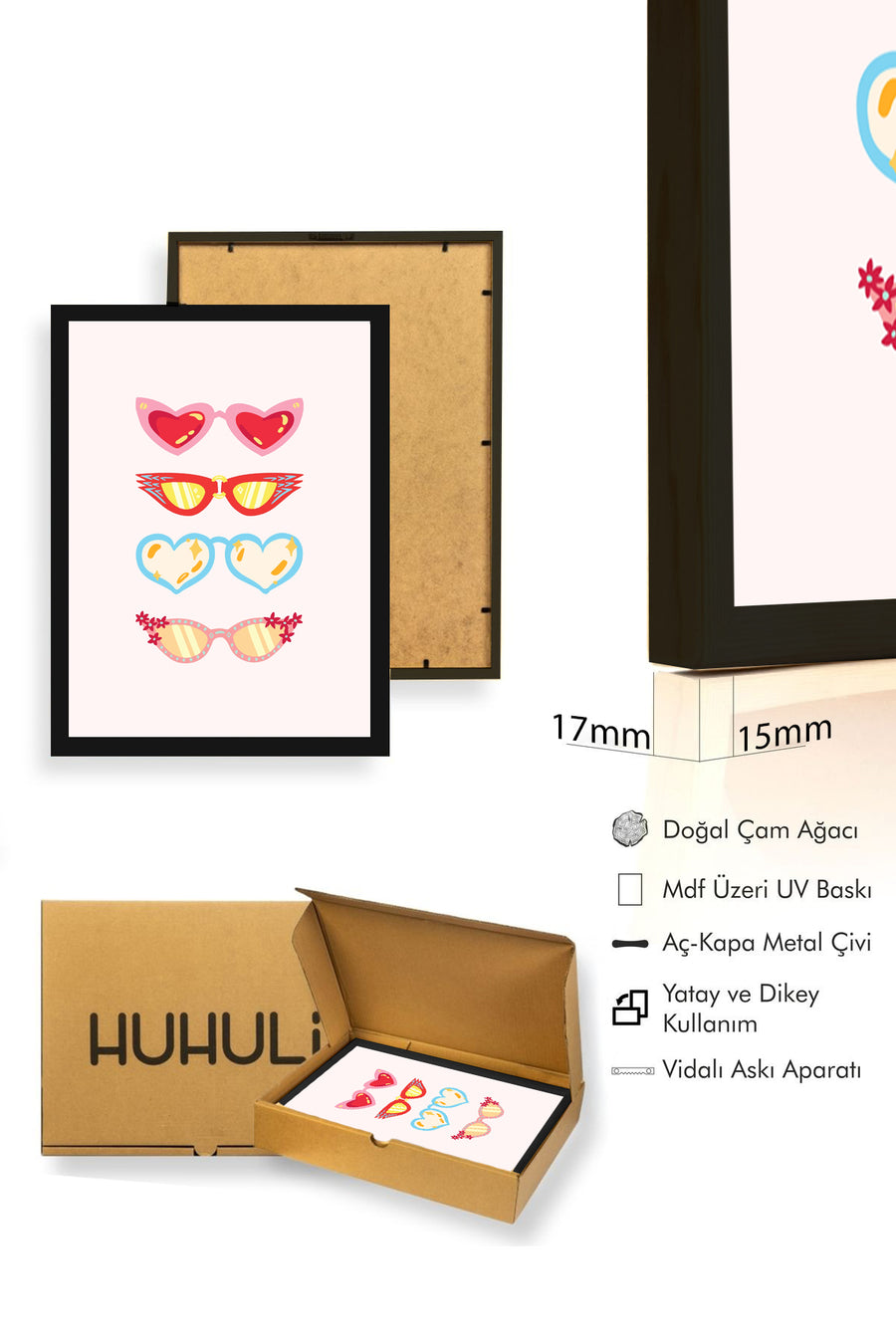 Doğal Ahşap Çerçeveli Retro Tablo - Pastel Renkli Koleksiyon | huhu2588