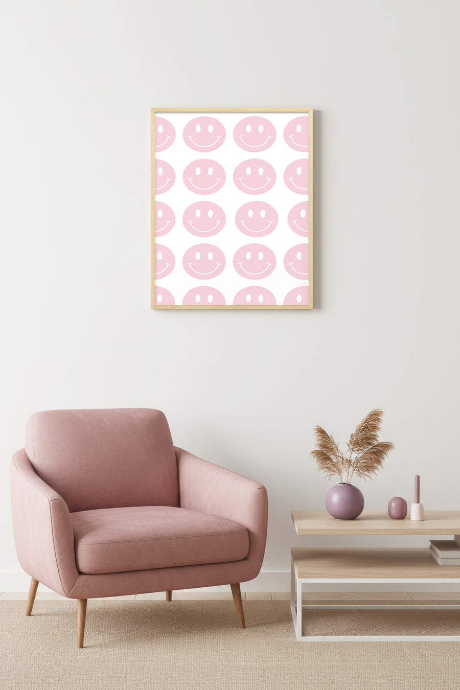 Doğal Ahşap Çerçeveli Retro Tablo - Neşeli Smiley Yüz Desenli | huhu2594