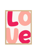 Doğal Ahşap Çerçeveli Pop Art Love Yazılı Tablo - Retro Pembe Tonlar | huhu2598
