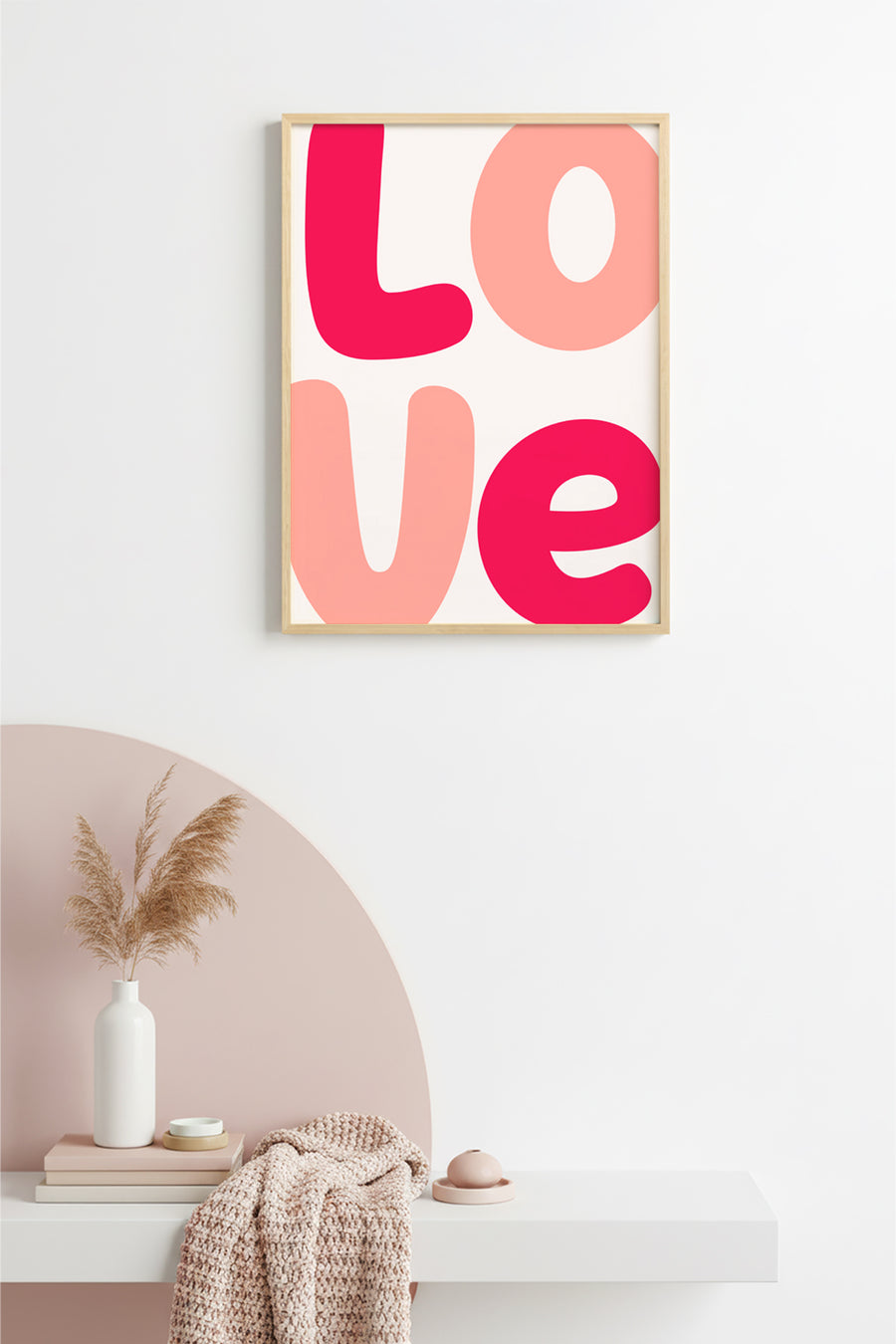 Doğal Ahşap Çerçeveli Pop Art Love Yazılı Tablo - Retro Pembe Tonlar | huhu2598