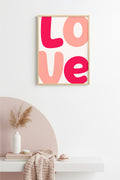 Doğal Ahşap Çerçeveli Pop Art Love Yazılı Tablo - Retro Pembe Tonlar | huhu2598