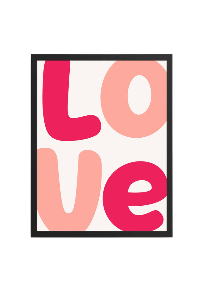 Doğal Ahşap Çerçeveli Pop Art Love Yazılı Tablo - Retro Pembe Tonlar | huhu2598
