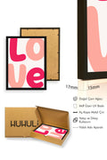 Doğal Ahşap Çerçeveli Pop Art Love Yazılı Tablo - Retro Pembe Tonlar | huhu2598