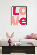 Doğal Ahşap Çerçeveli Pop Art Love Yazılı Tablo - Retro Pembe Tonlar | huhu2598