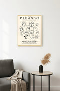 Doğal Ahşap Çerçeveli Retro Tablo - Picasso Tarzı Çizgi Portre | huhu2600