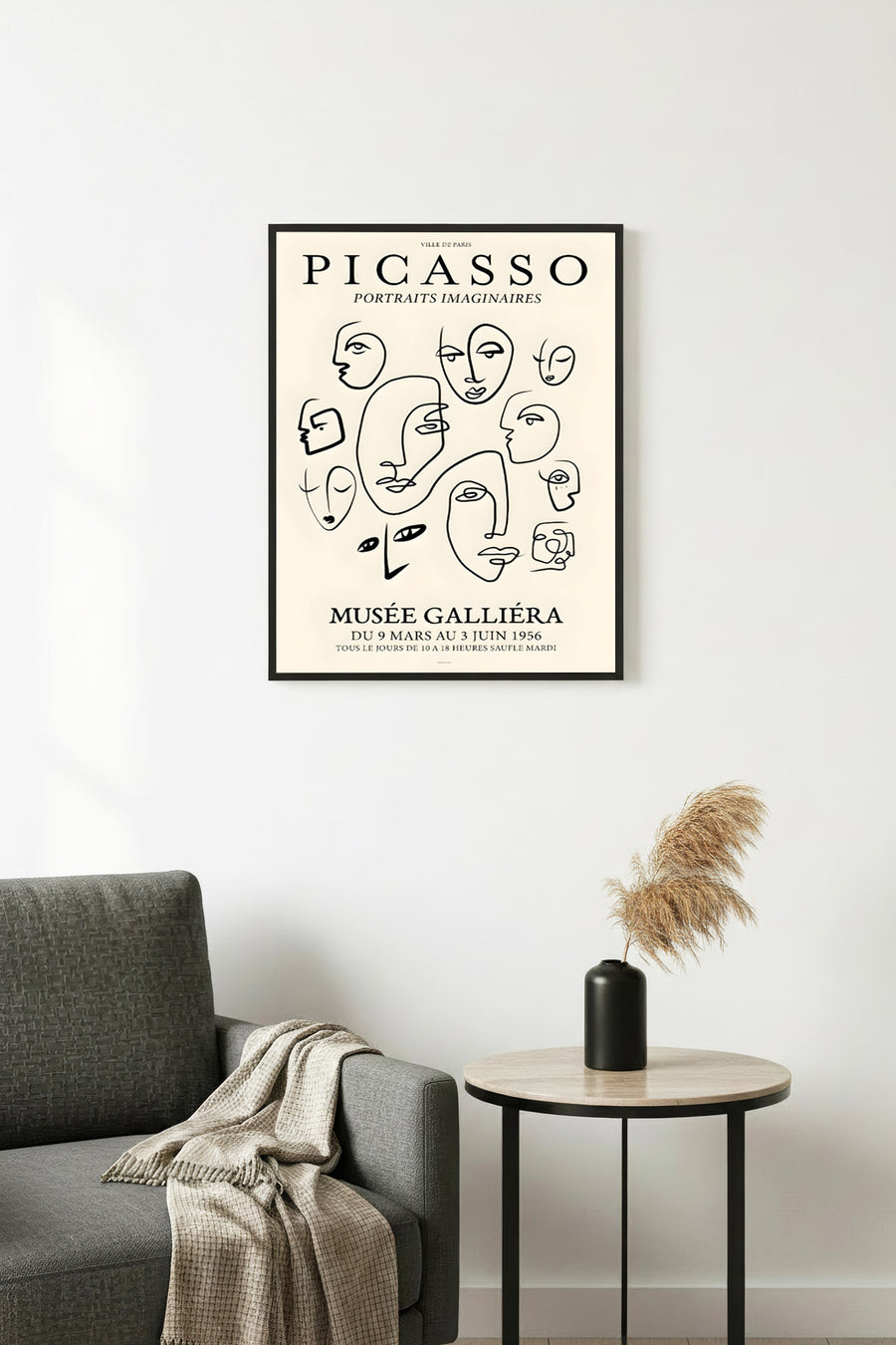Doğal Ahşap Çerçeveli Retro Tablo - Picasso Tarzı Çizgi Portre | huhu2600