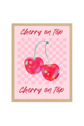 Doğal Ahşap Çerçeveli Pop Art Cherry On Top Tablo - Retro Kiraz Desenli | huhu2604