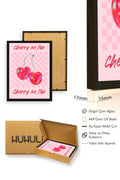 Doğal Ahşap Çerçeveli Pop Art Cherry On Top Tablo - Retro Kiraz Desenli | huhu2604