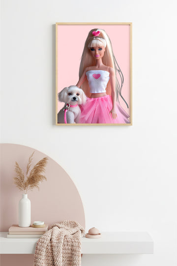 Doğal Ahşap Çerçeveli Retro Kalpli Tablo - Pembe Tonlar | huhu2606