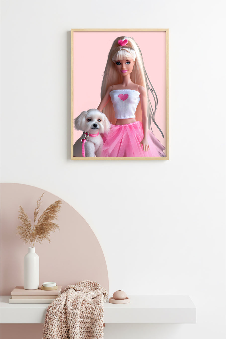 Doğal Ahşap Çerçeveli Retro Kalpli Tablo - Pembe Tonlar | huhu2606